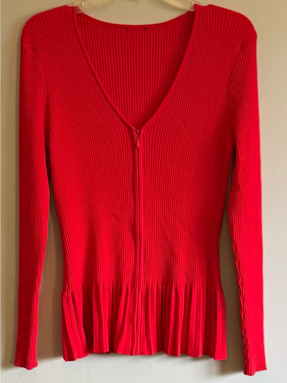 Doncaster Red Ribbed Knit zip up Cardigan Vintage Size Large